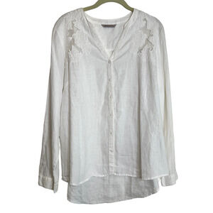 M&S Collection Womens Linen Blouse UK 16 EUR 44 White Long Sleeve Button Up Lace